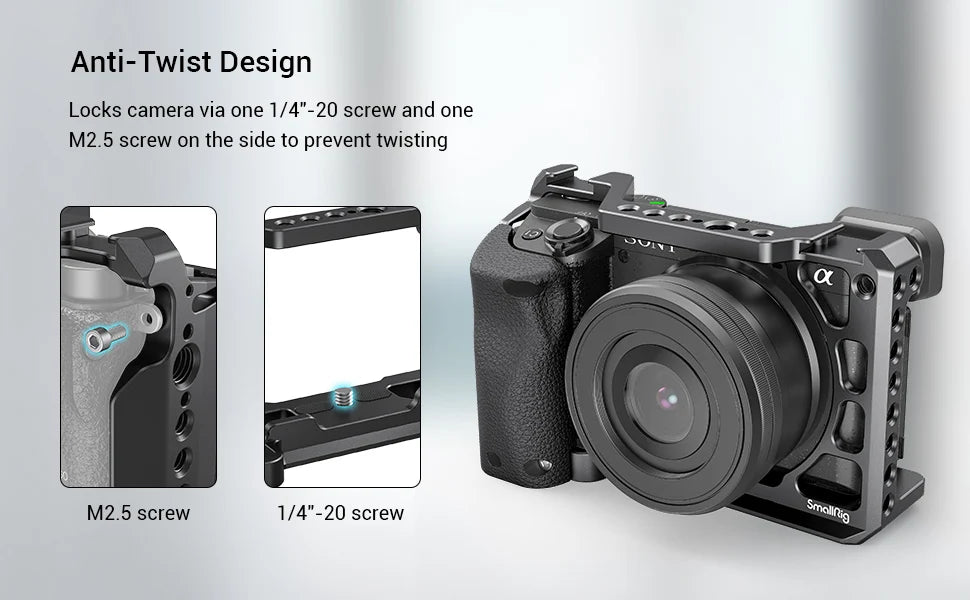 SmallRig DSLR Camera Cage Rig For Sony A6400 with Silicone Handgrip Handle & Cold Shoe for Sony A6100/A6300/A6400 Camera 3164