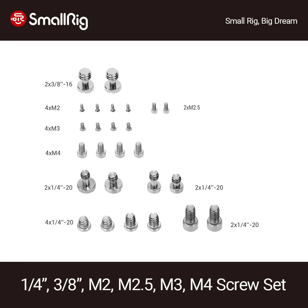 SmallRig Full Kit of 26 Screw Set Mounting Screws for Camera Cages, Handles, Plates Includes 1/4”, 3/8”, M2, M2.5, M3/M4 AAK2326