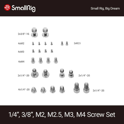 SmallRig Full Kit of 26 Screw Set Mounting Screws for Camera Cages, Handles, Plates Includes 1/4”, 3/8”, M2, M2.5, M3/M4 AAK2326