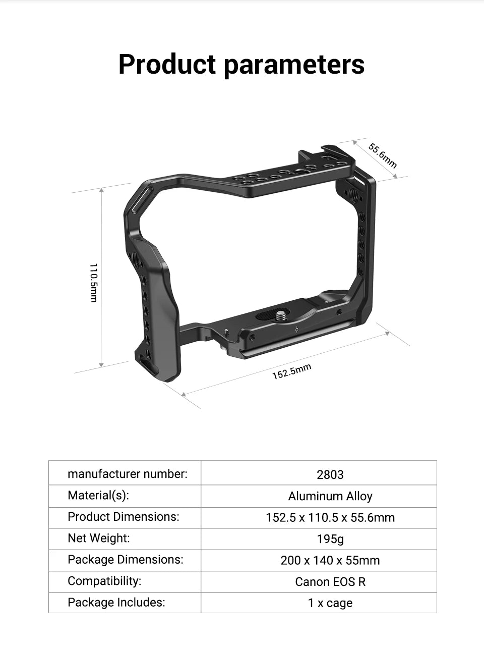 SmallRig Camera Cage for Canon EOS R with Cold Shoe Mount Thread Holes for Magic Arm Microphone Attach 2803