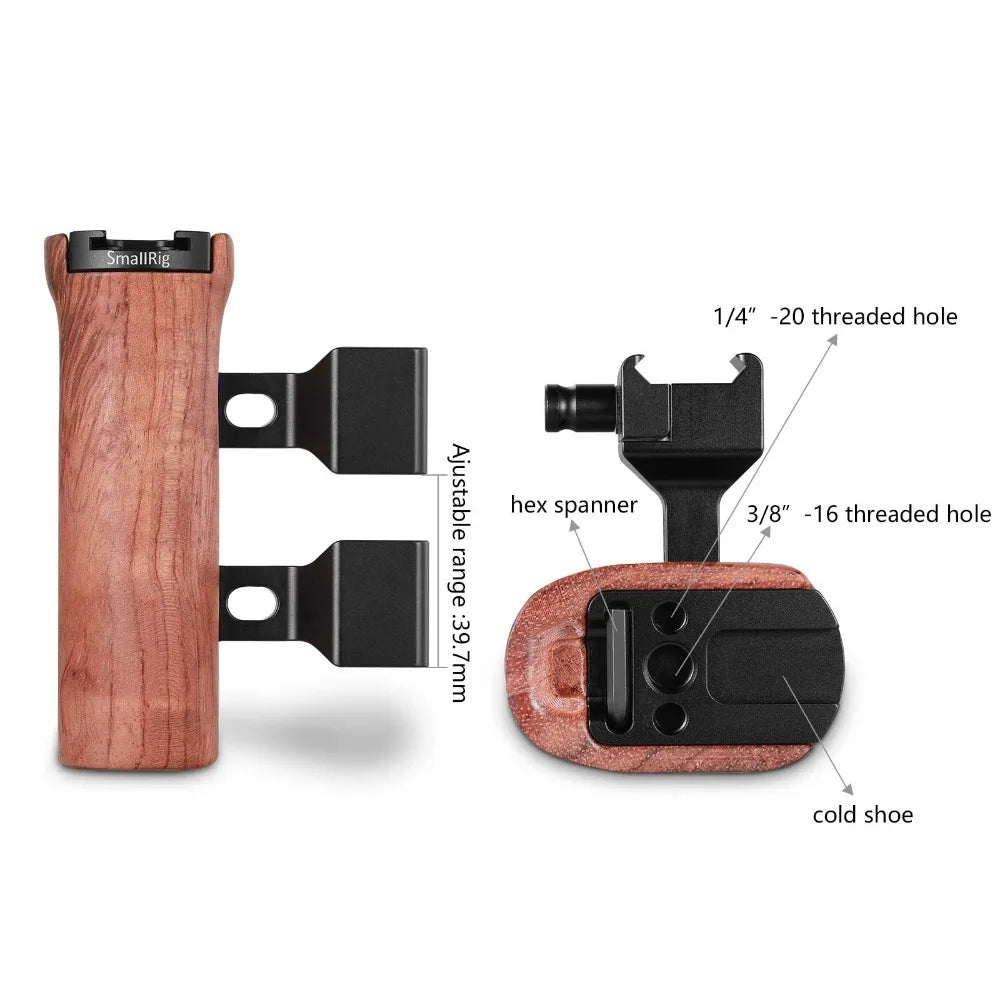 SmallRig DSLR Camera Wooden Handle Grip Quick Release NATO Side Handle With Cold Shoe Mount 1/4 3/8 Thread Holes 2187B