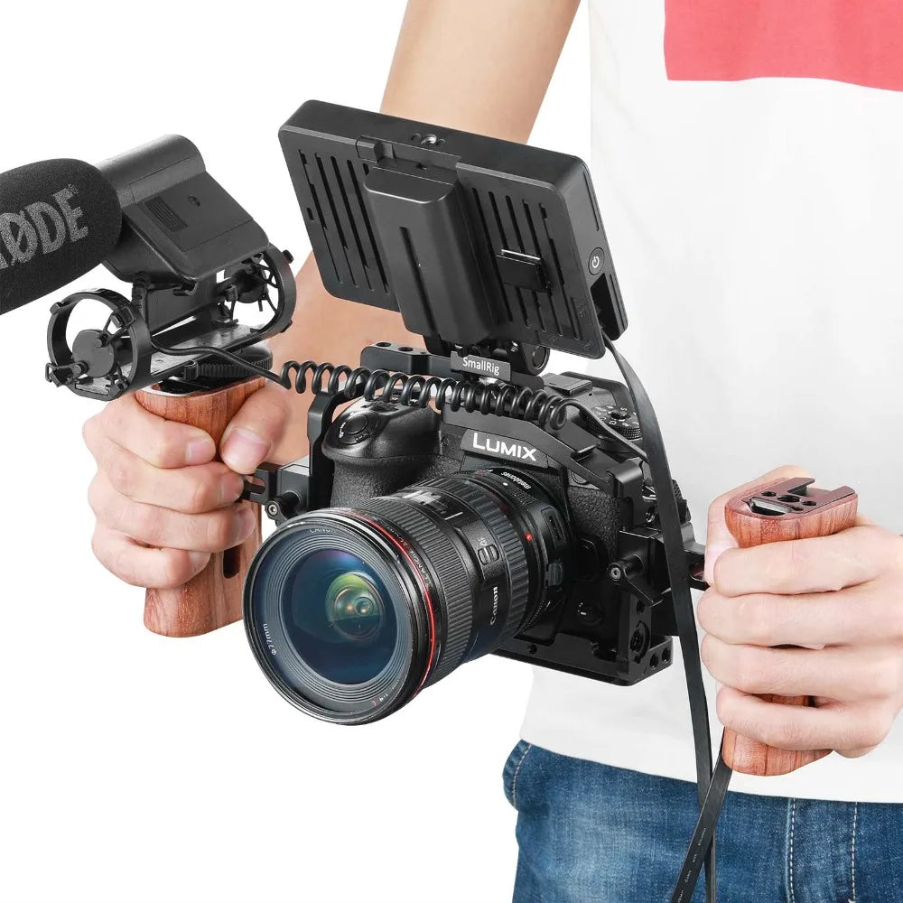 SmallRig DSLR Camera Wooden Handle Grip Quick Release NATO Side Handle With Cold Shoe Mount 1/4 3/8 Thread Holes 2187B