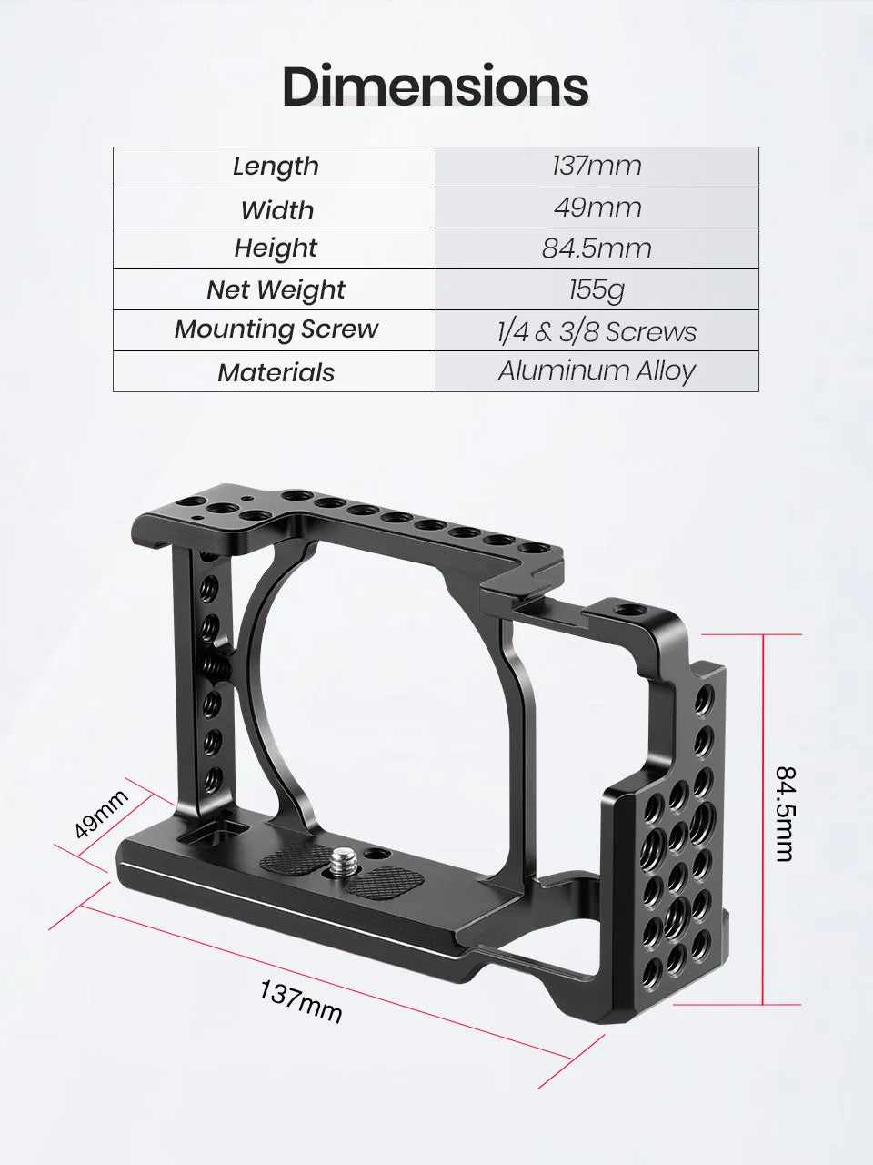 SmallRig Camera Cage Rig for Sony A6500 Cage for Sony A6300/A6000/A6500 Nex-7 Camera with Shoe Mount Thread Holes 1661
