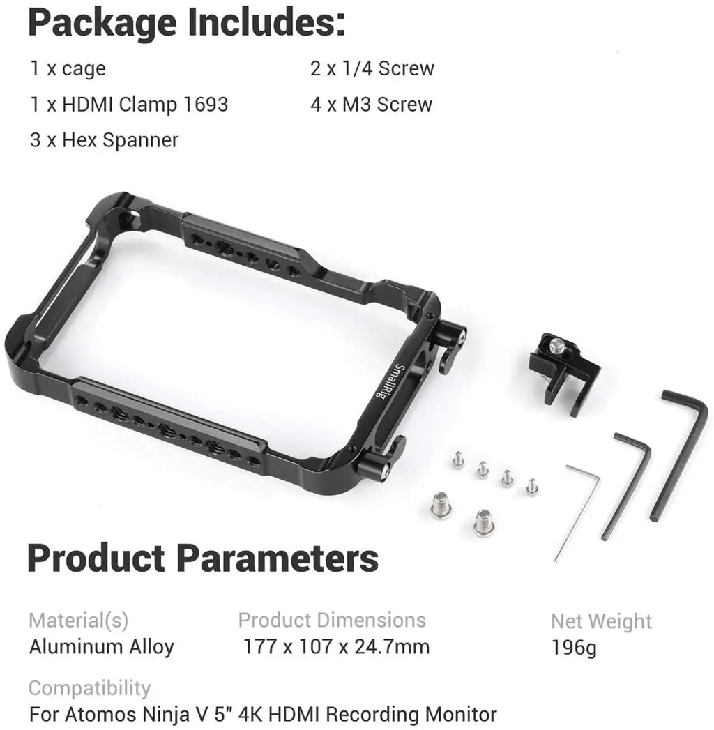 SmallRig Director's Monitor Cage for Atomos for Ninja V Feature with NATO rails on the top and bottom 2209