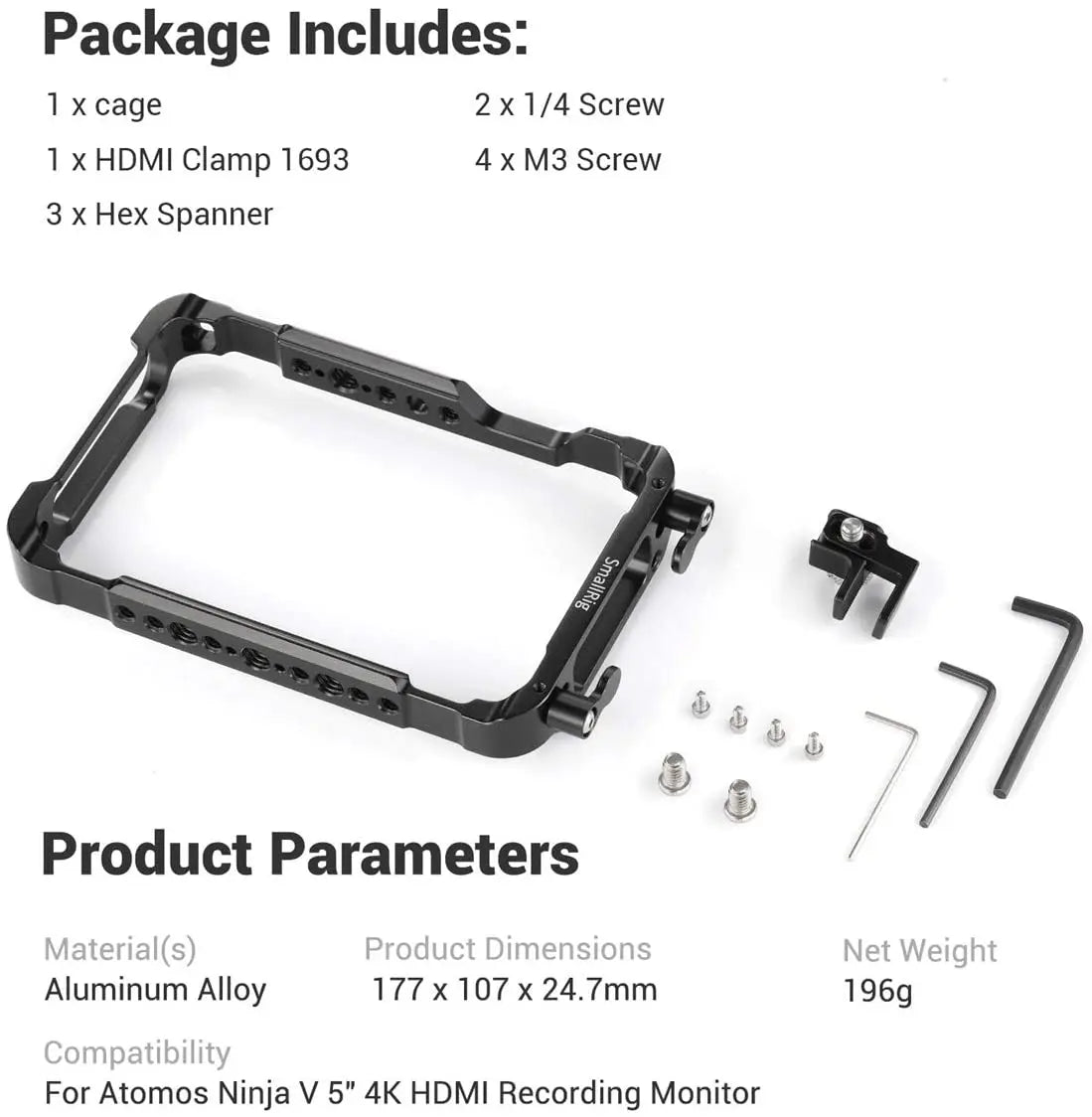 SmallRig Director's Monitor Cage for Atomos for Ninja V Feature with NATO rails on the top and bottom 2209