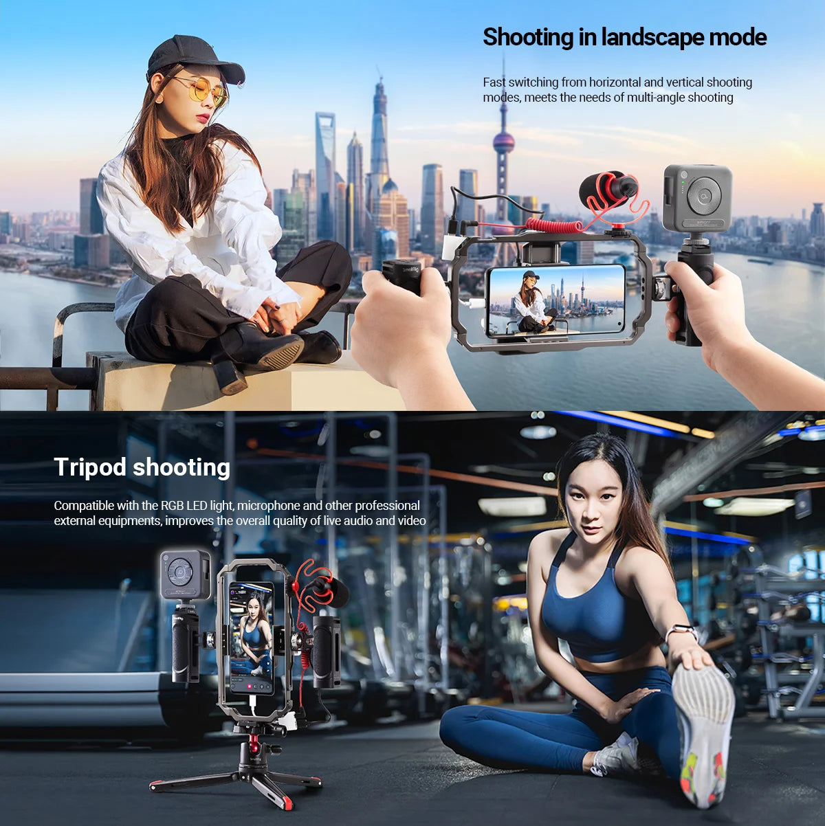 SmallRig Universal Phone Vlog Tripod Video Rig kit Case Cage with 2 Handle Microphone Light