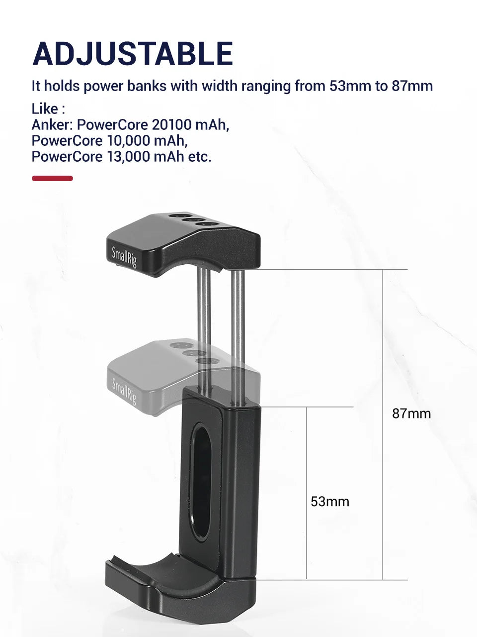 SmallRig Camera Bracket Power Bank Clamp Holder fr Portable Power Banks for Power bank with width ranging from 51mm to 87mm 2336