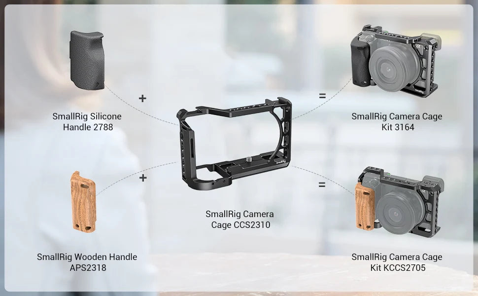SmallRig DSLR Camera Cage Rig For Sony A6400 with Silicone Handgrip Handle & Cold Shoe for Sony A6100/A6300/A6400 Camera 3164