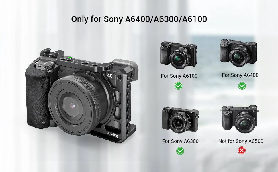 SmallRig DSLR Camera Cage Rig For Sony A6400 with Silicone Handgrip Handle & Cold Shoe for Sony A6100/A6300/A6400 Camera 3164