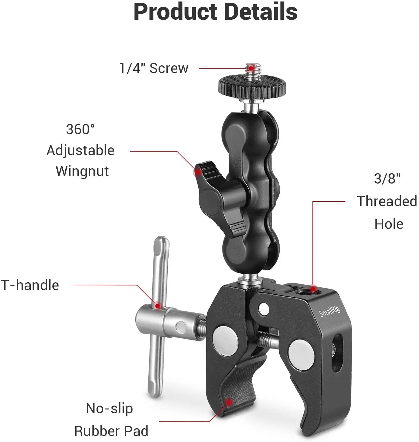 SmallRig Universal Magic Arm with Multi-Functional Ballhead Clamp