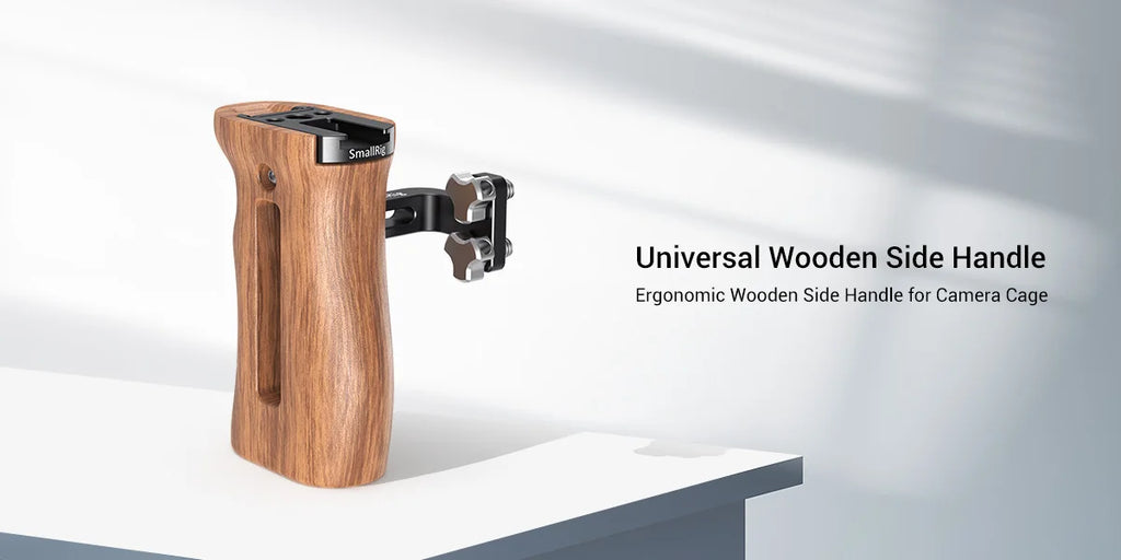 SmallRig Adjustable DSLR Wooden Camera Handle Universal Side Handle Grip W/ Cold Shoe Mount for Microphone and flash light 2093C
