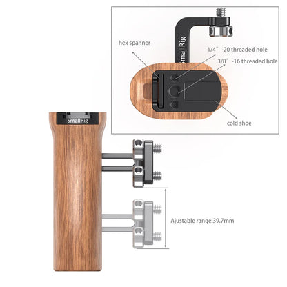 SmallRig Adjustable DSLR Wooden Camera Handle Universal Side Handle Grip W/ Cold Shoe Mount for Microphone and flash light 2093C