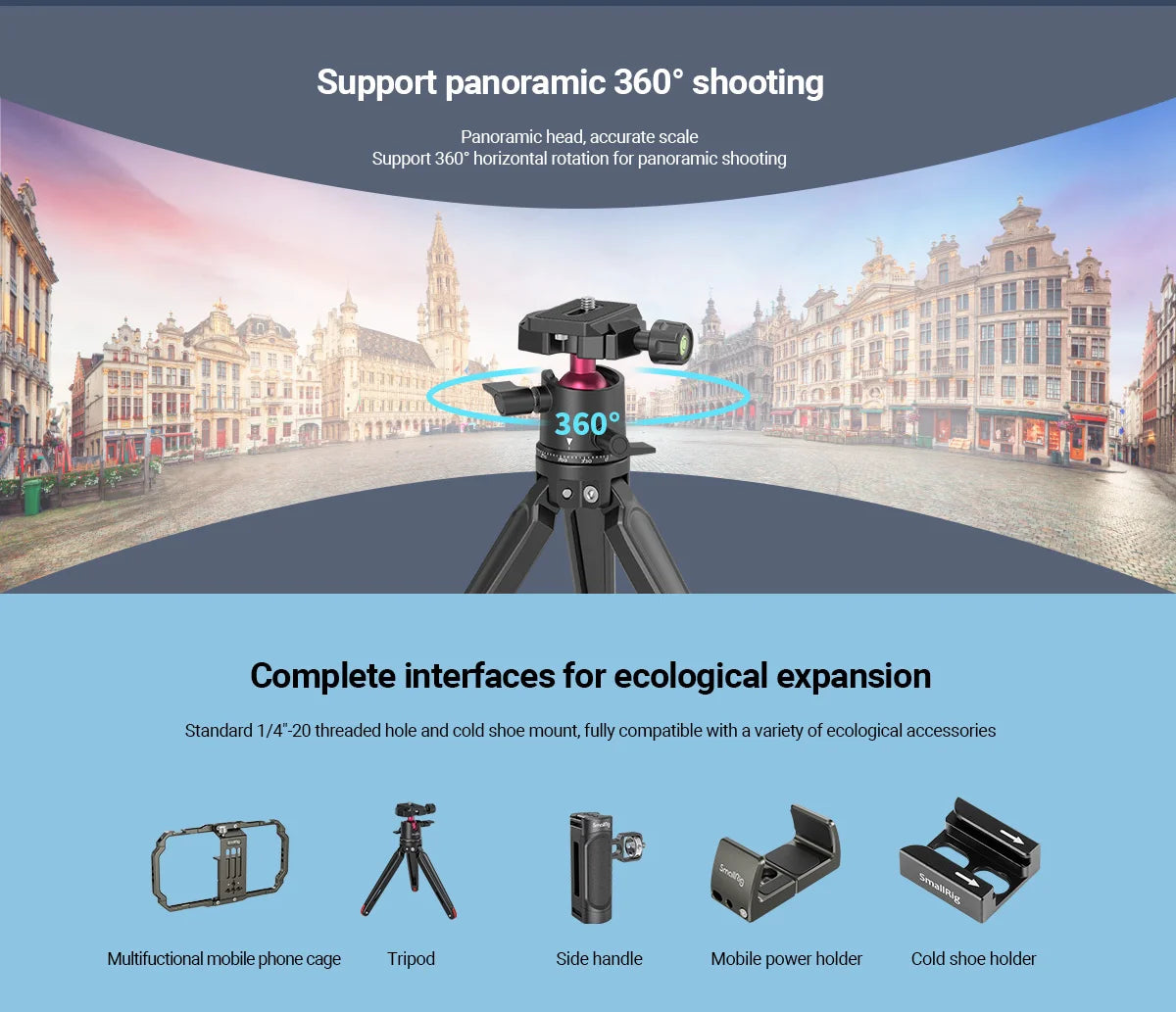 SmallRig Universal Phone Vlog Tripod Video Rig kit Case Cage with 2 Handle Microphone Light