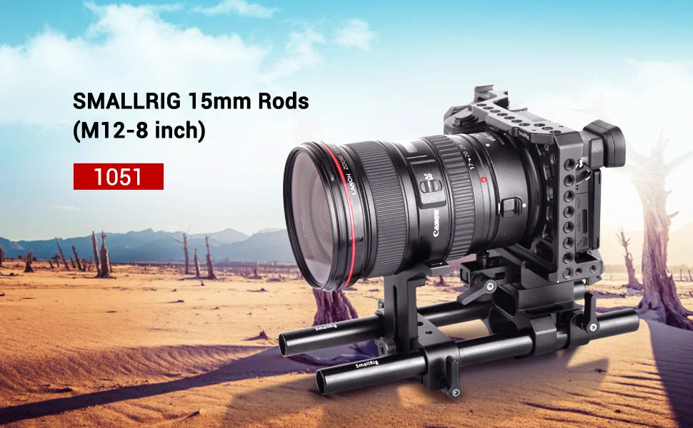 SmallRig Black Aluminum Alloy 15mm Rod M12-20cm 8inch Long (2 Pack)- 1051