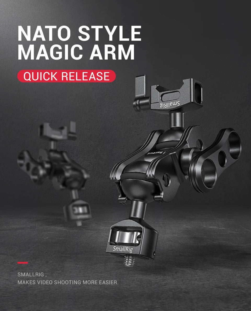 SmallRig Friction Articulating Magic Arm with Screw Ball Head & NATO Clamp – For Director Monitor Support