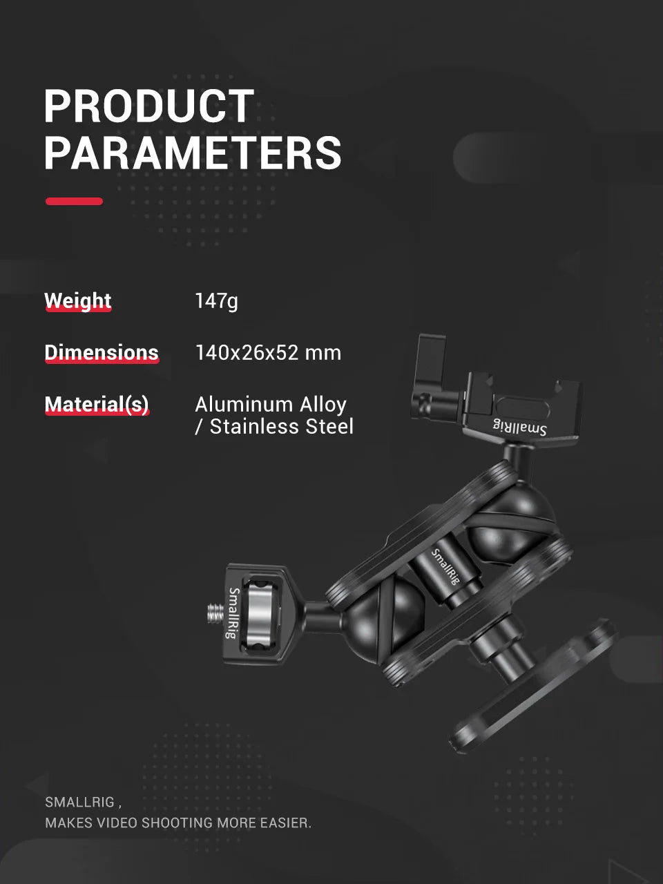 SmallRig Friction Articulating Magic Arm with Screw Ball Head & NATO Clamp – For Director Monitor Support