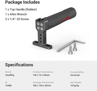 SmallRig Rubber Top Handle Grip with Top Cold Shoe Base for DSLR Camera Cage Video Camcorder Action Stabilizing Universal 1446C