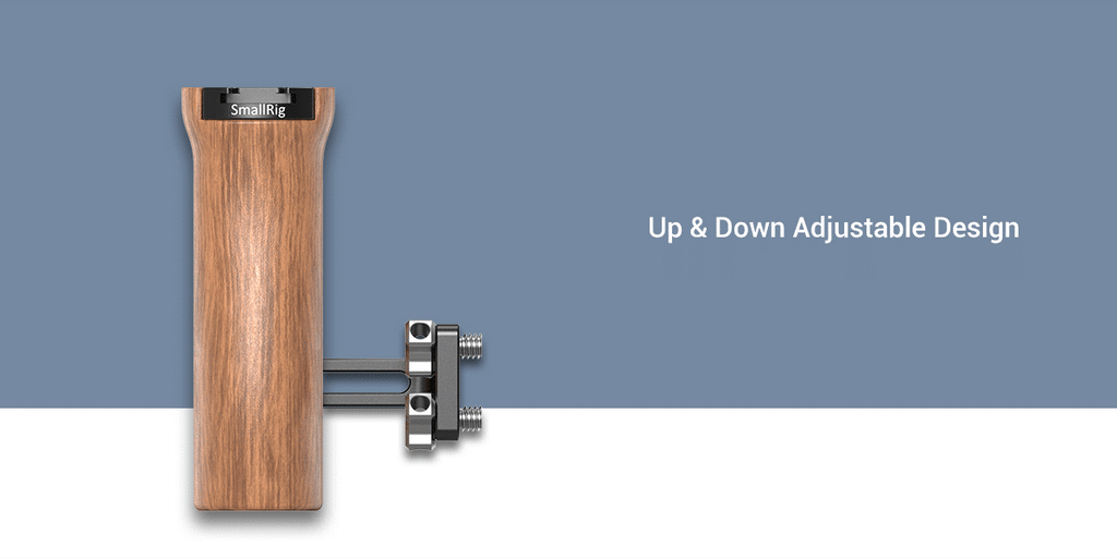 SmallRig Adjustable DSLR Wooden Camera Handle Universal Side Handle Grip W/ Cold Shoe Mount for Microphone and flash light 2093C