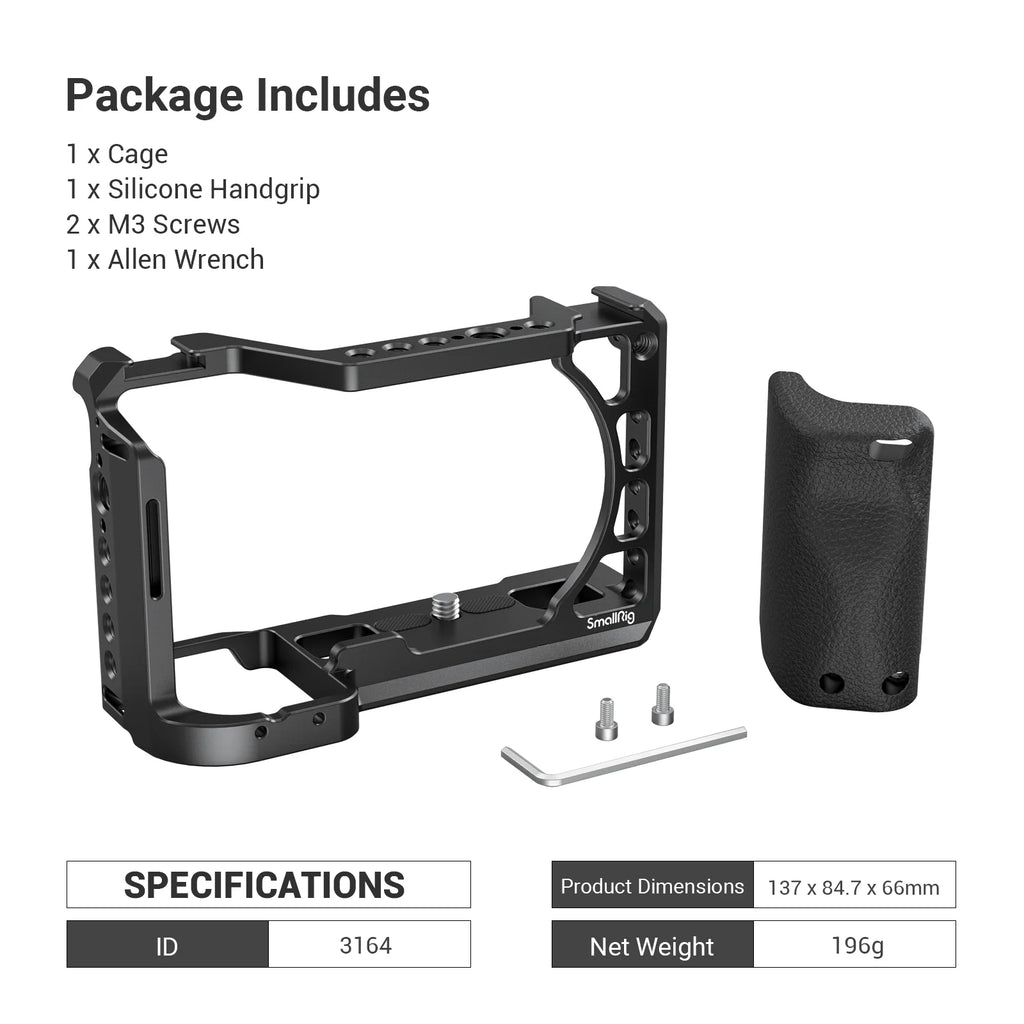 SmallRig DSLR Camera Cage Rig For Sony A6400 with Silicone Handgrip Handle & Cold Shoe for Sony A6100/A6300/A6400 Camera 3164