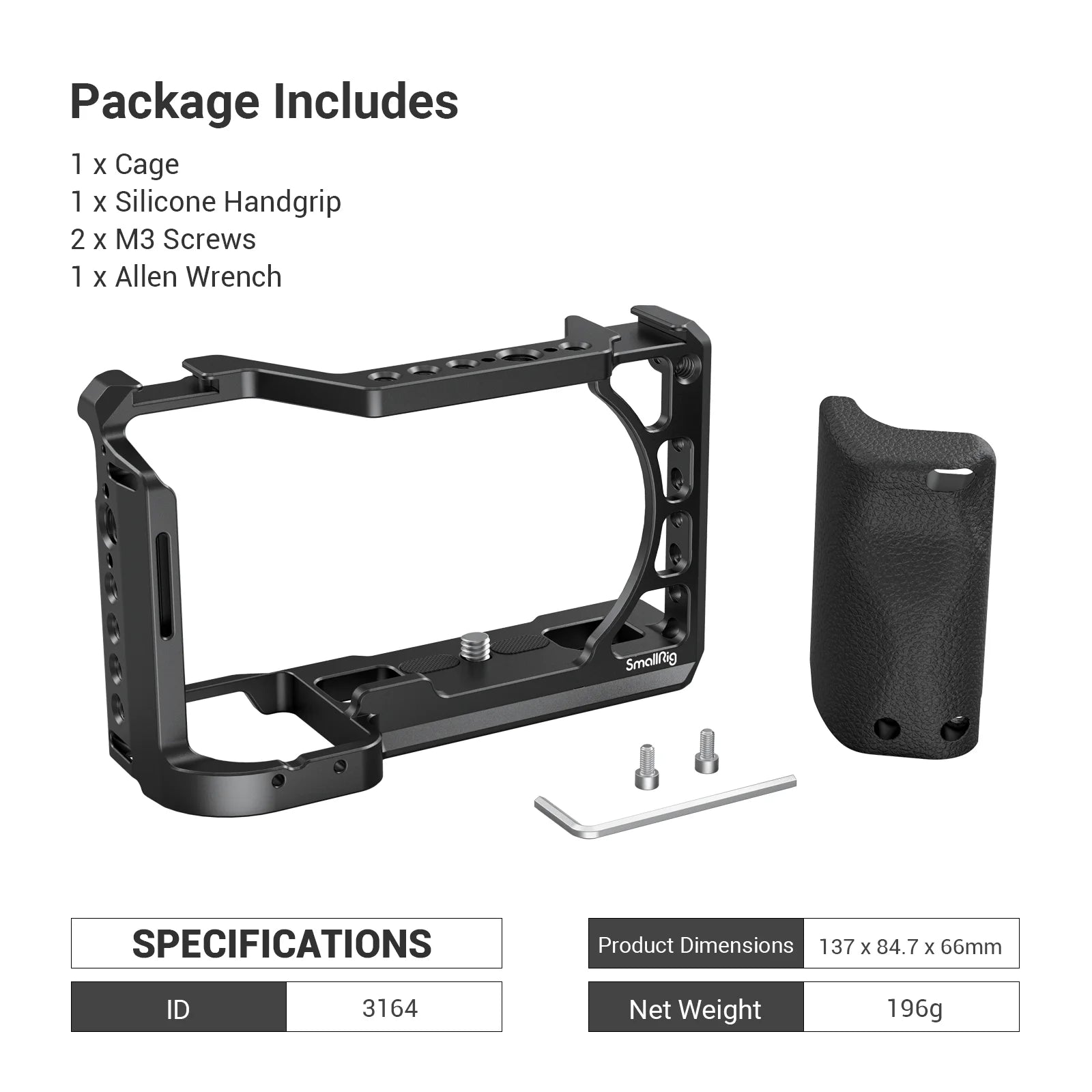 SmallRig DSLR Camera Cage Rig For Sony A6400 with Silicone Handgrip Handle & Cold Shoe for Sony A6100/A6300/A6400 Camera 3164
