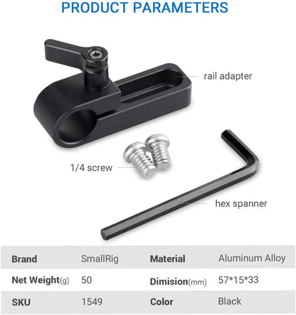 SmallRig Single 15mm Rail Clamp Mount Rod Clamp with Long Hole on Plate / Cage / Handle for Rod Extension - 1549