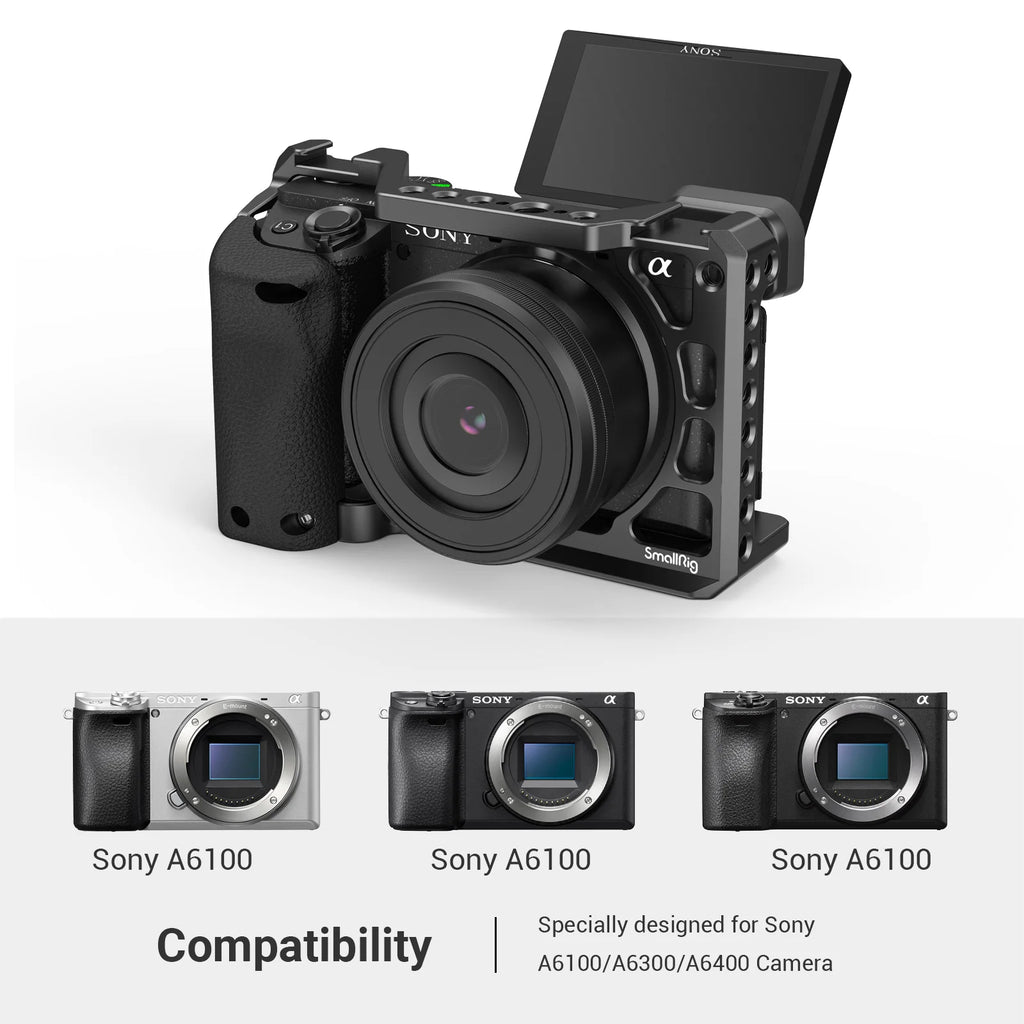 SmallRig DSLR Camera Cage Rig For Sony A6400 with Silicone Handgrip Handle & Cold Shoe for Sony A6100/A6300/A6400 Camera 3164