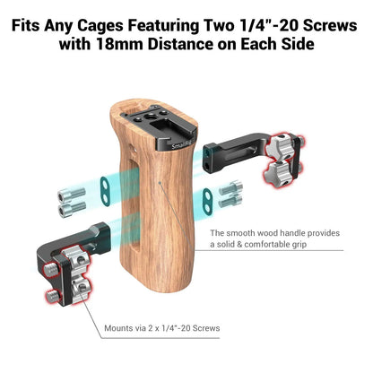 SmallRig Adjustable DSLR Wooden Camera Handle Universal Side Handle Grip W/ Cold Shoe Mount for Microphone and flash light 2093C
