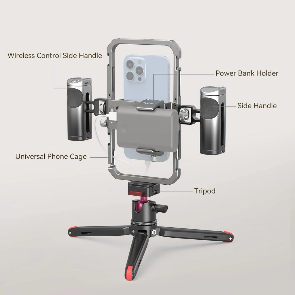SmallRig Universal SmartPhone Cage & for iPhone 14/13 Pro/Pro Max With Foldable Handles Wireless Controls Rig for iPhone 14 /13/12