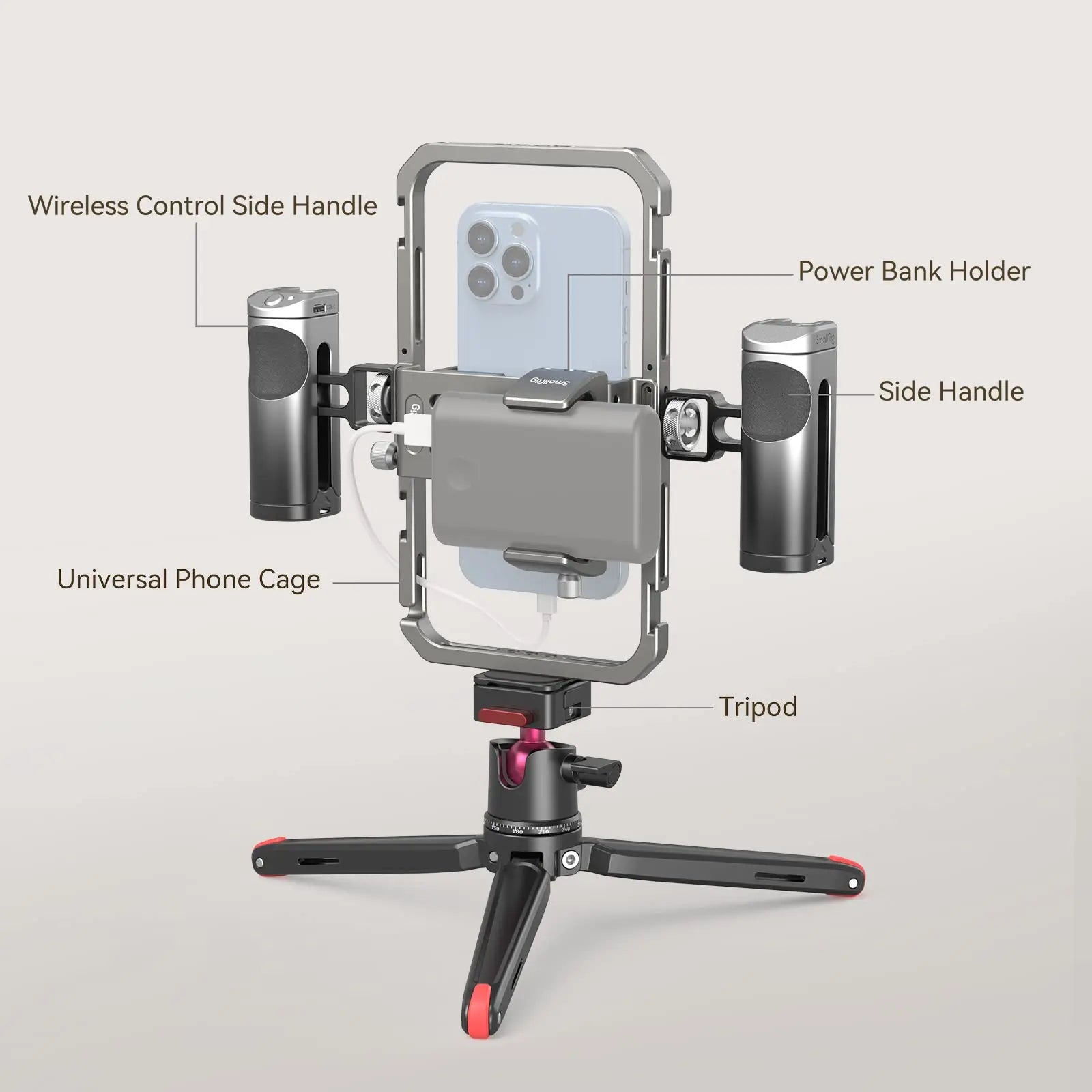 SmallRig Universal SmartPhone Cage & for iPhone 14/13 Pro/Pro Max With Foldable Handles Wireless Controls Rig for iPhone 14 /13/12