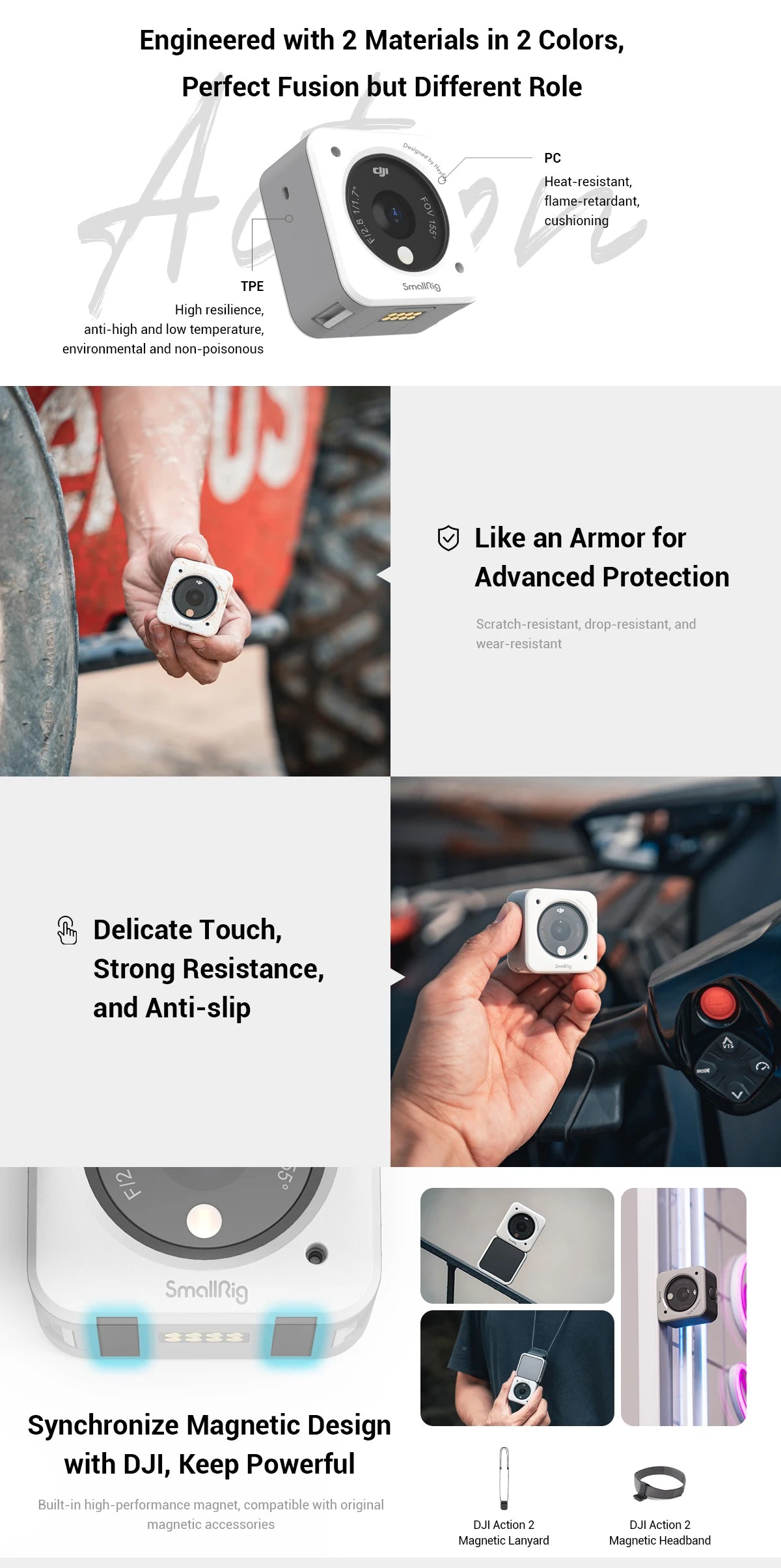 SmallRig Case For DJI Action 2 Magnetic Anti-scratch Anti-drop Anti-slip Insulation Formfitting Suits multiple Scenes 3627