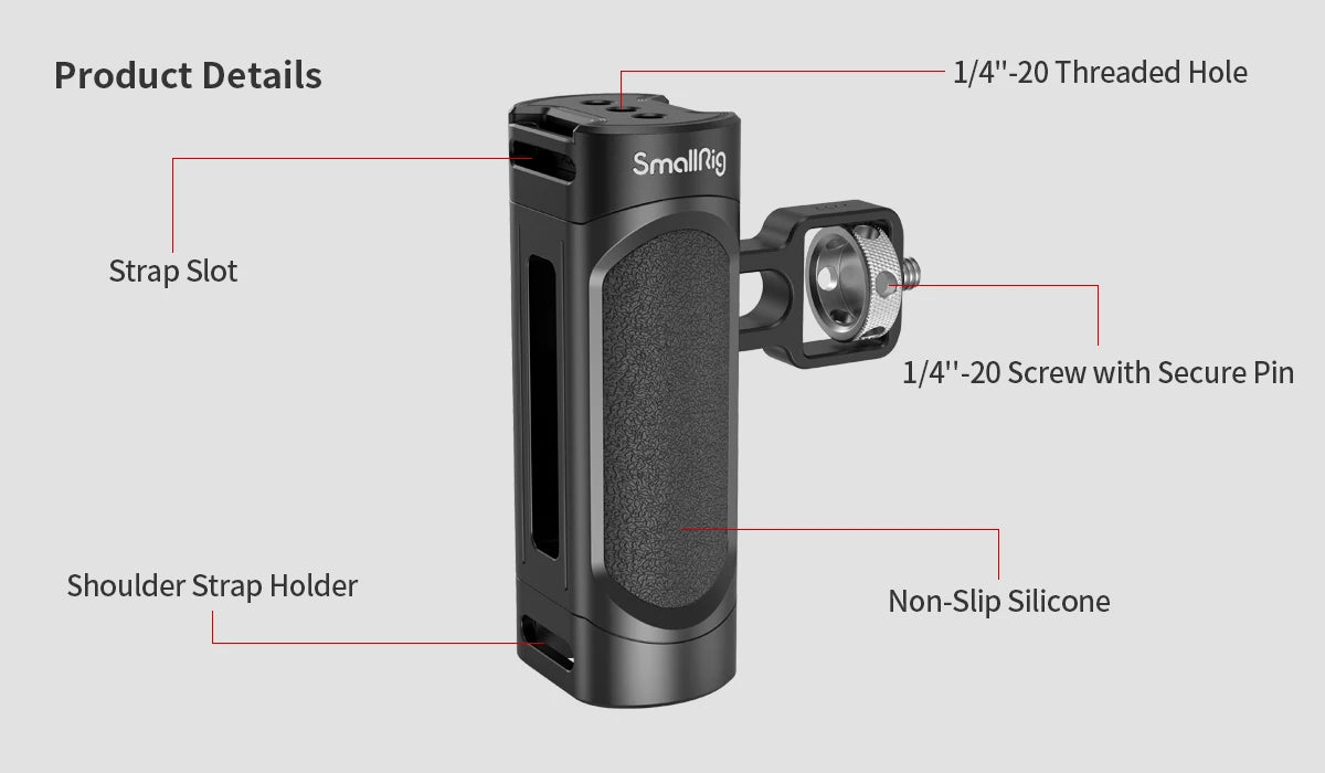 SmallRig Side Handle for iPhone 14 Smartphone Cage Phone Video Rig Lightweight 1/4 Threads Universal Quick Release Handgrip 2772