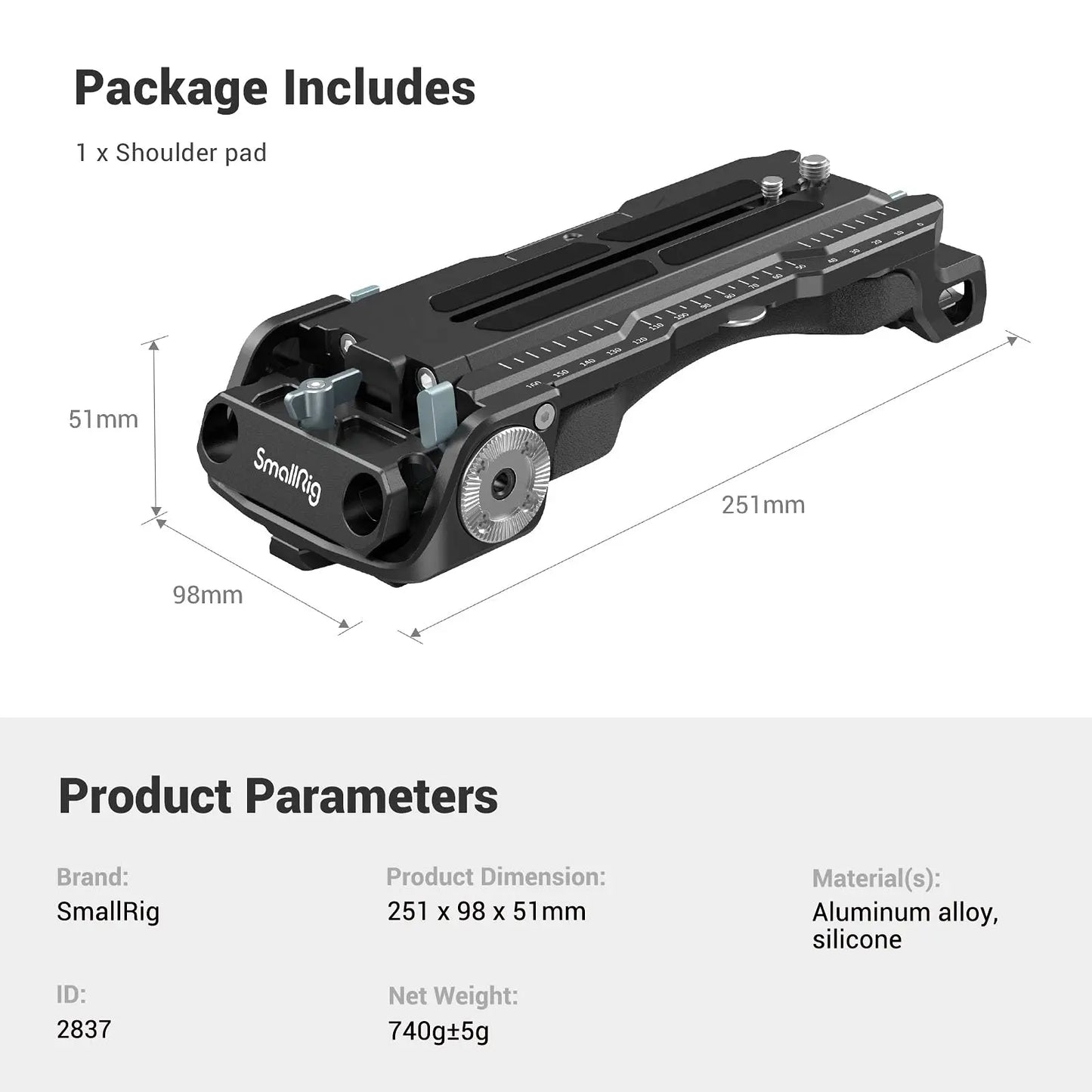 SMALLRIG Quick Release Shoulder Plate for Sony VCT-14 Tripod Adapter with Rosettes Built-in Flat Wrench Shoulder Pad Pro 2837B