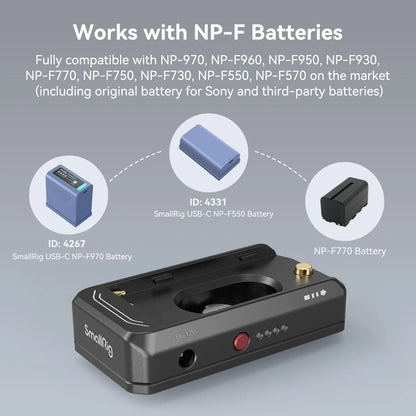 SmallRig NP-F Battery Advanced Adapter Mount Plate DC 7.4V 12V Dual Output USB-C Interface Bi-directional Input Output 36W 3168B