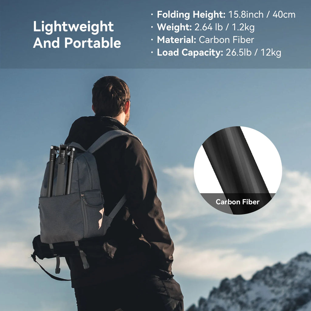 SmallRig Carbon Fiber Tripod with Center Column AP-20 Stable and Lightweight Carbon Fiber Legs Load 12kg Quickly Adjustable 4059