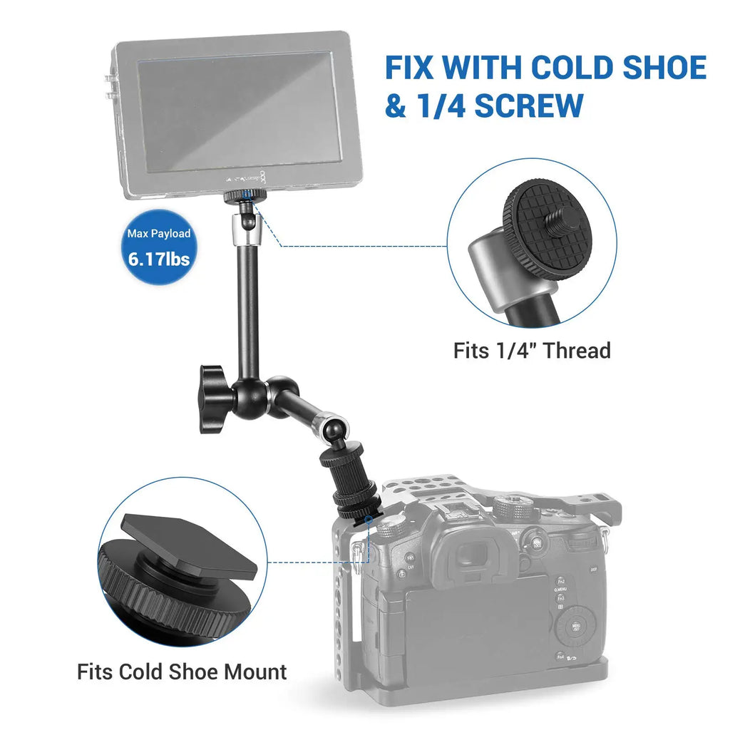 SmallRig Adjustable Friction Articulating Magic Arm 11" Long with Cold Shoe Mount Standard 1/4"-20 Threaded Screw Adapter