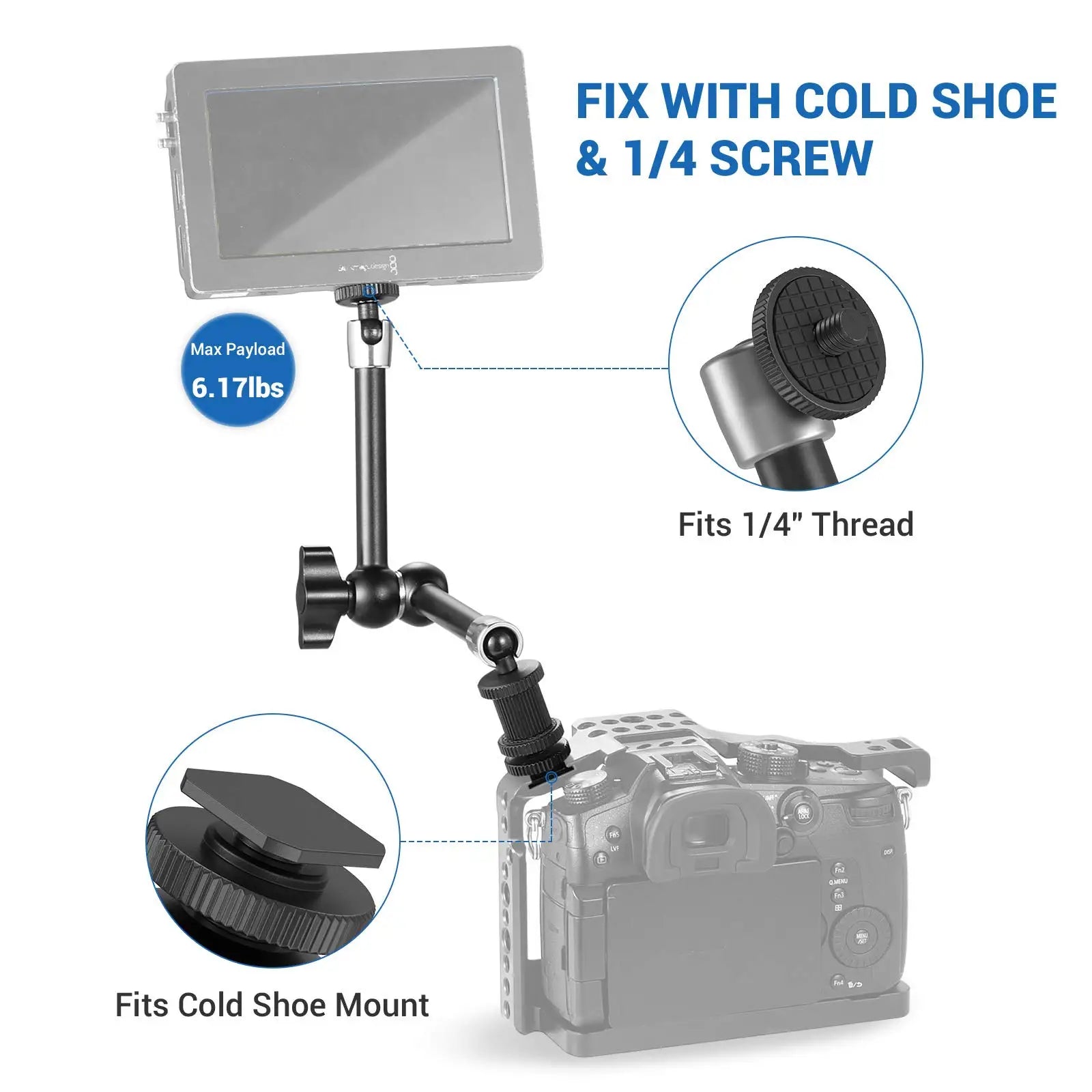 SmallRig Adjustable Friction Articulating Magic Arm 11" Long with Cold Shoe Mount Standard 1/4"-20 Threaded Screw Adapter