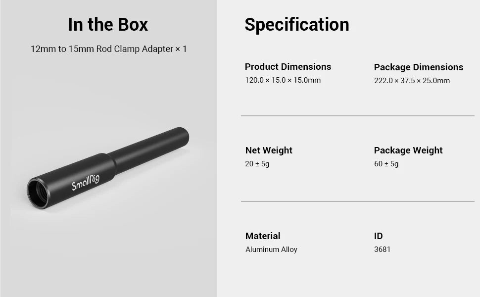 SmallRig Camera Rail Rod 12mm to 15mm Rod Clamp Adapter for DJI RS2 RS3 RS3 Pro / for DJI RS3 mini, for Follow Focuses 3681