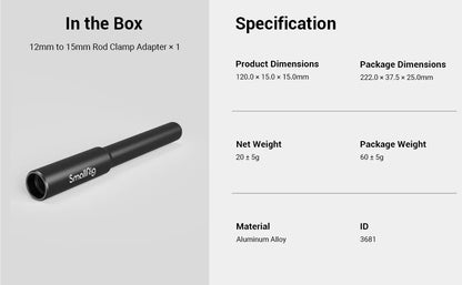 SmallRig Camera Rail Rod 12mm to 15mm Rod Clamp Adapter for DJI RS2 RS3 RS3 Pro / for DJI RS3 mini, for Follow Focuses 3681