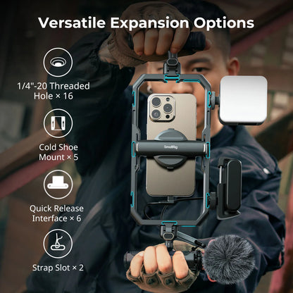 SmallRig Universal All-in-One Video Cage Kit,Aluminum Smartphone Video Rig Kit with Wireless Control Dual Handles for Smartphone