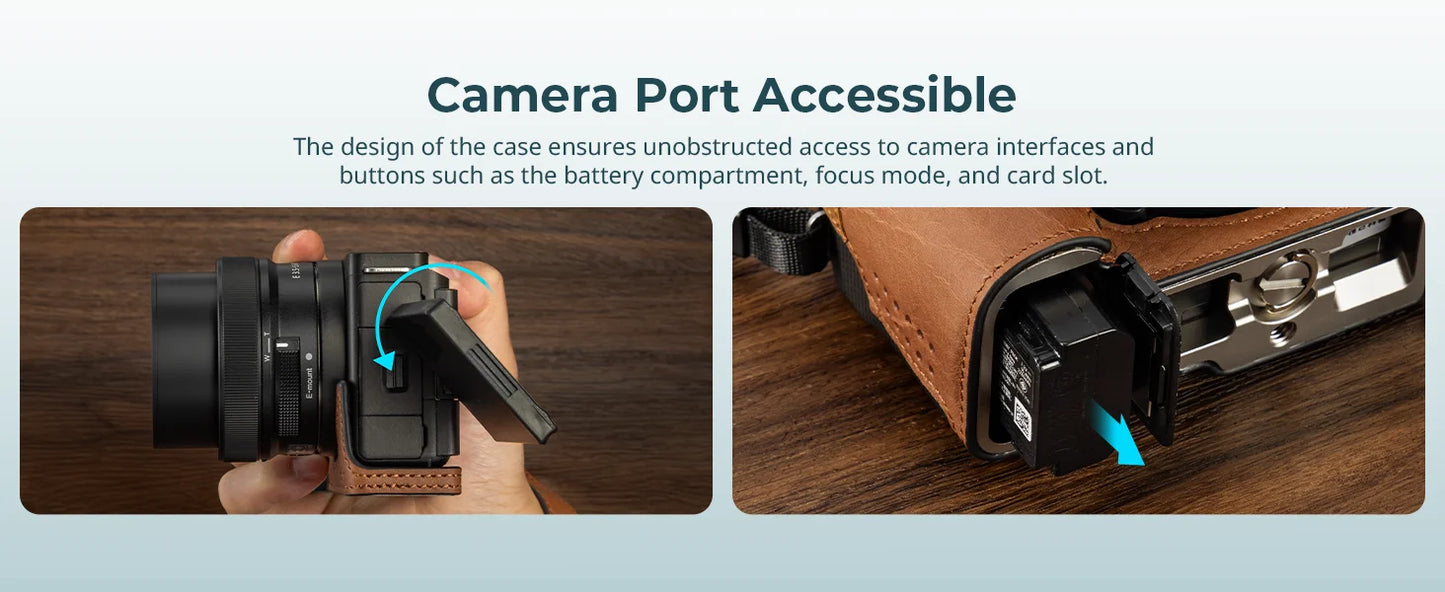 SmallRig ZV-E10 II Camera Case Leather Case Kit for Sony ZV-E10 II with Genuine Leather Wrist Strap Black and Brown Color 4777