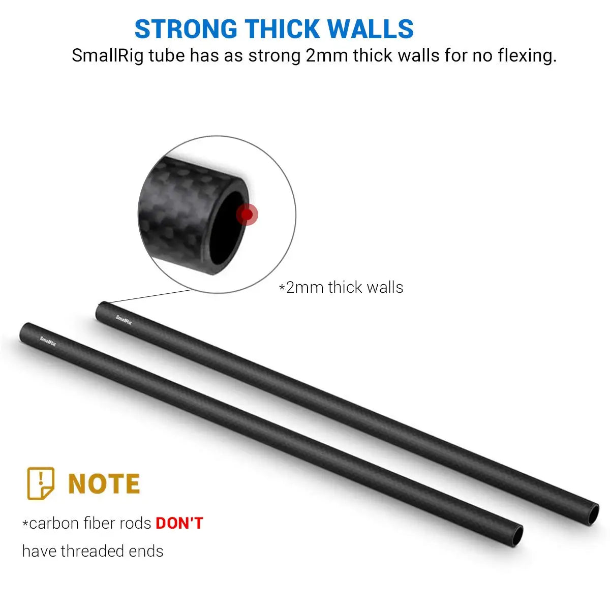 SmallRig 15mm Carbon Fiber Rod Precision Crafted Support Rods 12 inch/30 cm Long for Camera Shoulder Rig System-851 (2Pcs Pack)