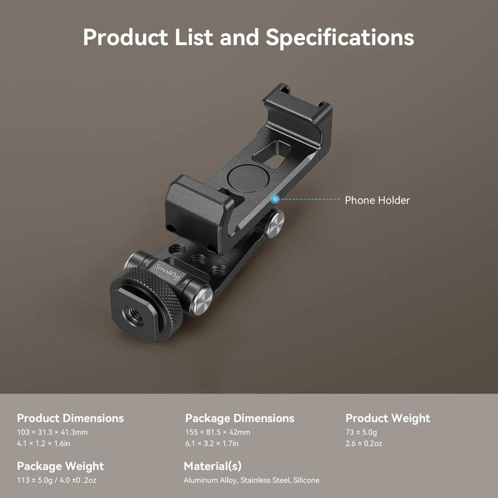 SmallRig Metal Phone Holder with Cold Shoe for 57-88mm