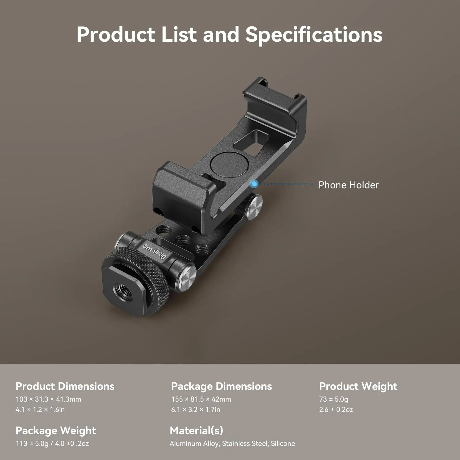 SmallRig Metal Phone Holder with Cold Shoe for 57-88mm