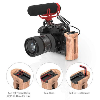 SmallRig Adjustable DSLR Wooden Camera Handle Universal Side Handle Grip W/ Cold Shoe Mount for Microphone and flash light 2093C