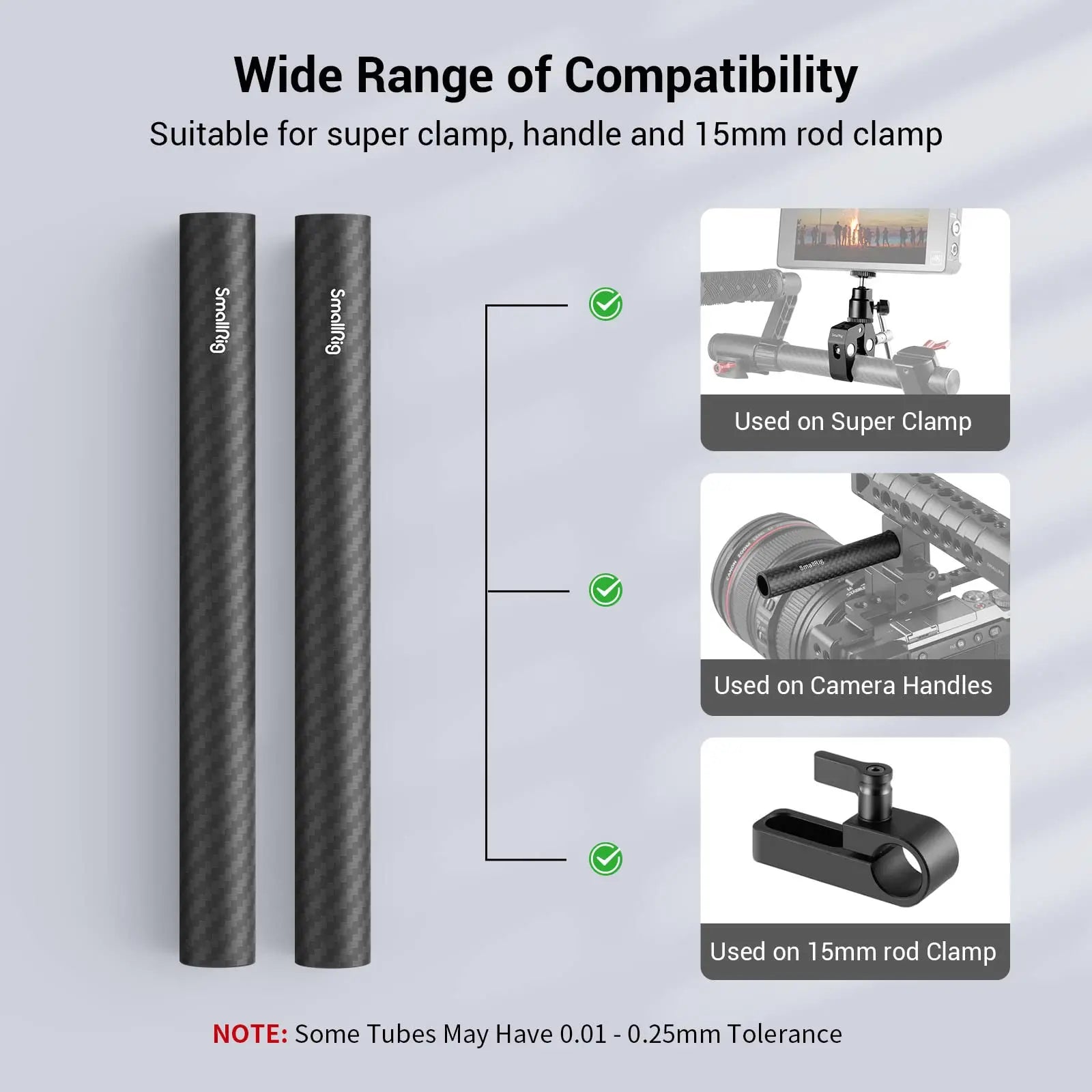 SmallRig 15mm Carbon Fiber Rod Length 10cm/15cm/20cm/22.5cm/30cm, Light Weight Rods for 15mm Support System Camera Rig 2PCS Pack