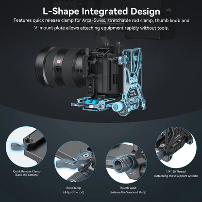 SmallRig V-Mount Battery Plate,V Lock Battery Mounting Plate with Quick Release Plate for Arca,Chest Pad,15mm rods,V Mount Plate