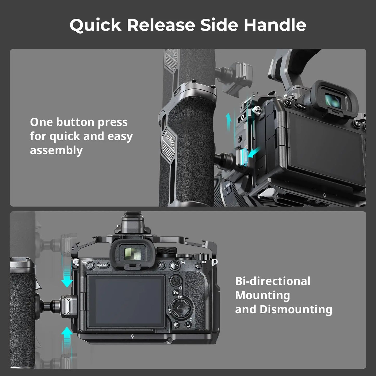 SmallRig HawkLock H21 Quick Release Rotating Side Handle Kit, Rotate 360° , Suit for H21 Quick Release Sliderl, Cages, Plates