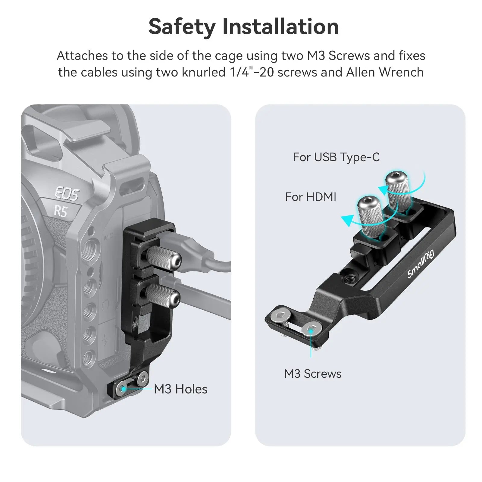 SmallRig  USB-C Cable Clamp for Canon R5 / R6 / R5 C Cage 2982/3464 and R6 Mark II Camera Cage 4159 - 2981B