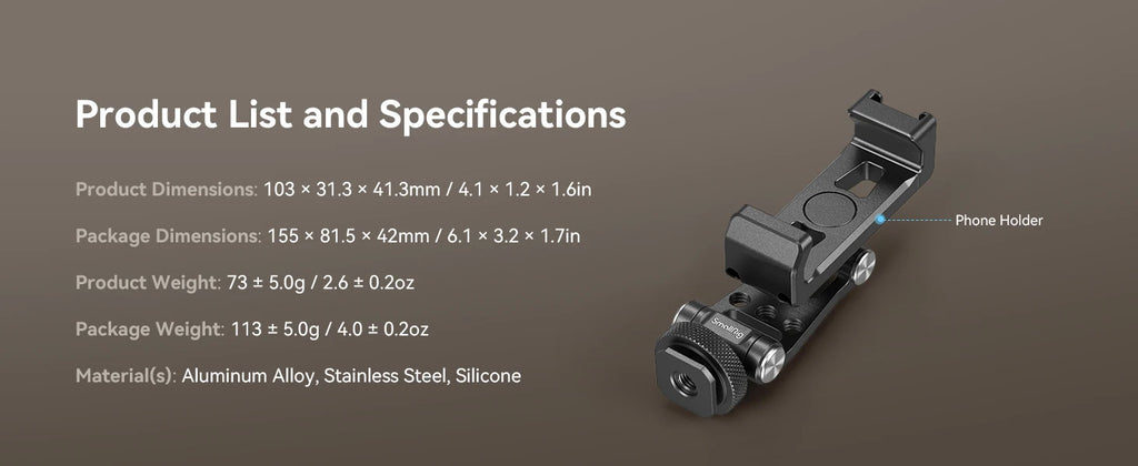 SmallRig Metal Phone Holder with Cold Shoe for 57-88mm