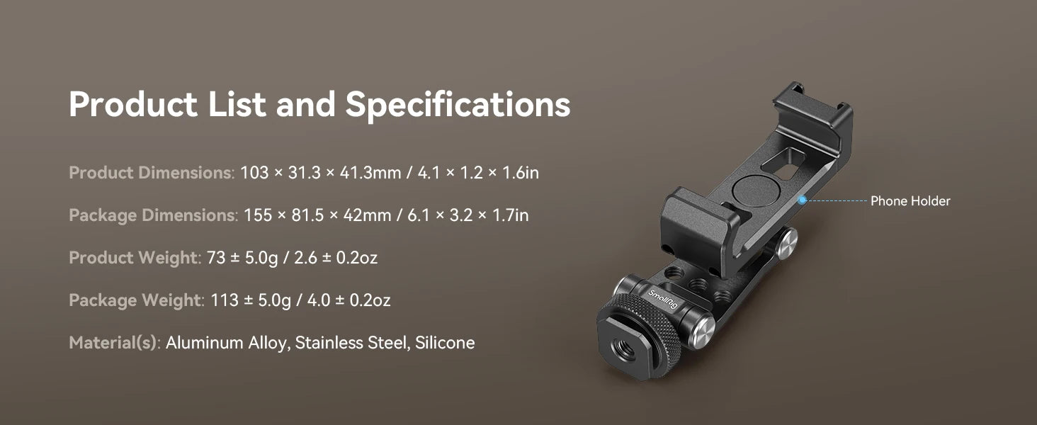 SmallRig Metal Phone Holder with Cold Shoe for 57-88mm